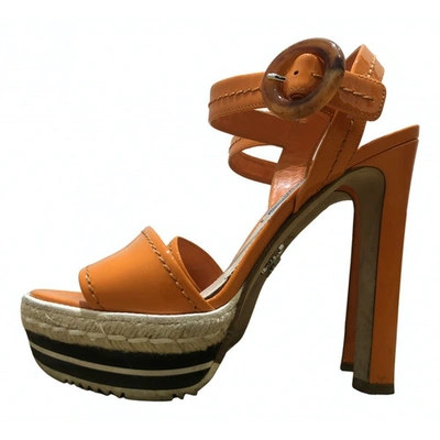 Pre-owned Prada Patent Leather Sandal In Orange