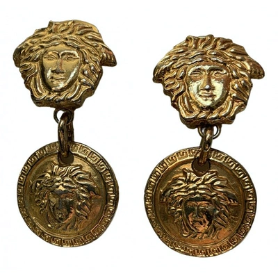 Pre-owned Versace Medusa Gold Metal Earrings