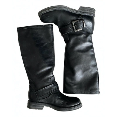 Pre-owned Moma Leather Riding Boots In Black