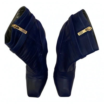 Pre-owned Versace Leather Ankle Boots In Blue