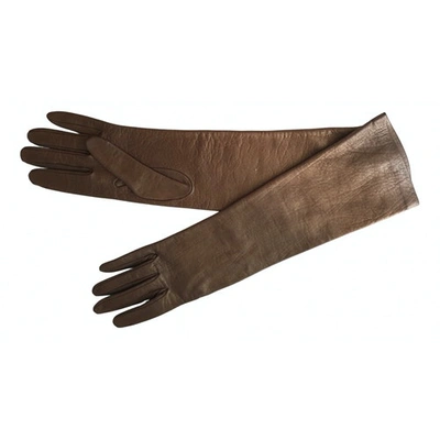 Pre-owned Saint Laurent Leather Long Gloves In Brown
