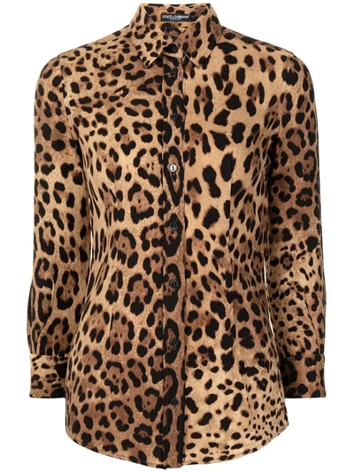 Pre-owned Dolce & Gabbana Leopard Print Shirt In Brown