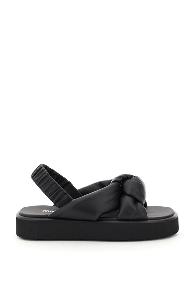 Miu Miu Padded Leather Flatform Slingback Sandals In Nero