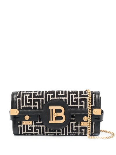 Balmain B-buzz 23 Monogram Jacquard Clutch Bag In Gfe Ivoire Noir