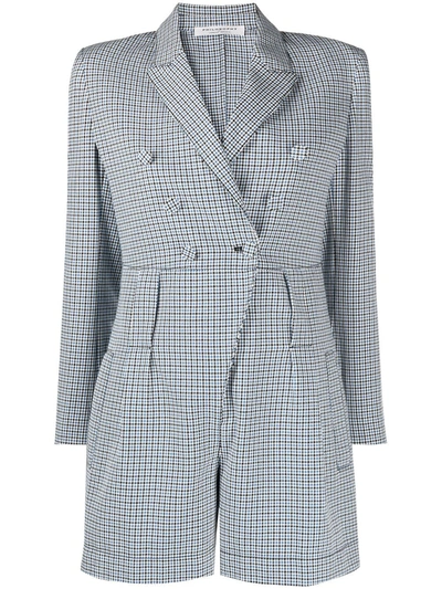 Philosophy Di Lorenzo Serafini Double-breasted Houndstooth Cotton Playsuit In Blue