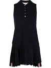Thom Browne Rwb Stripe Sleeveless Pleated Tennis Dress In Blue