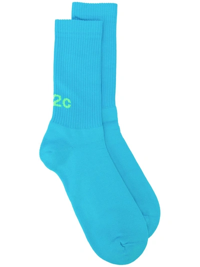 032c Logo-print Ribbed Socks In Blue