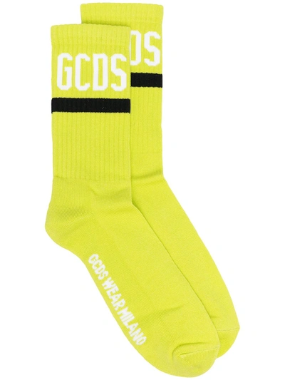 Gcds Ribbed Intarsia-knit Socks In Green
