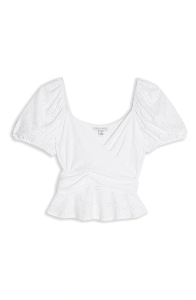 Topshop Broderie Wrap Top In White