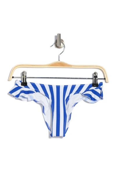 Kendall + Kylie Striped Ruffle Bikini Bottoms In Blue White Stripes