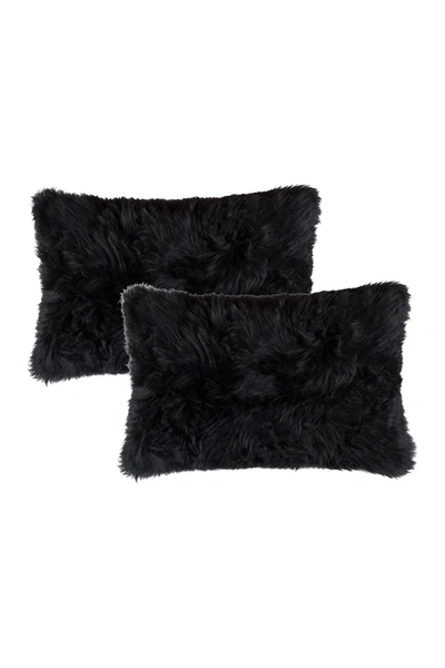 Natural New Zealand Genuine Sheepskin Shearling Pillow In Black