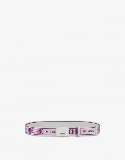 Moschino Logo Tape Belt In Light Grey