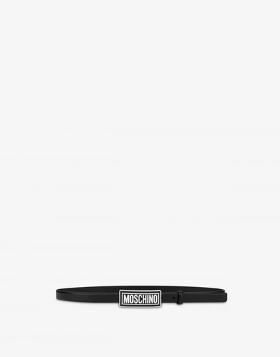 Moschino Calfskin Belt Rubber Logo In Black