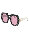 GUCCI GG0772S SUNGLASSES,GG0772S 012 BLACK IVORY PINK