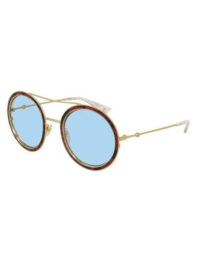 Gucci Gg0061s Leather Sunglasses In Red Gold Light Blue
