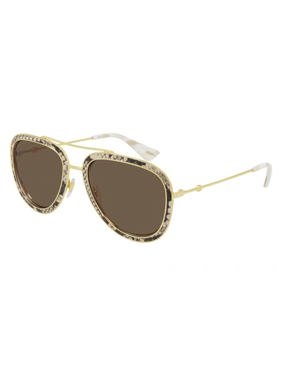 Gucci Gg0062s Leather Sunglasses In Yellow Gold Brown