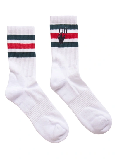 Off-white Hand Logo Mid Socks In Bianco