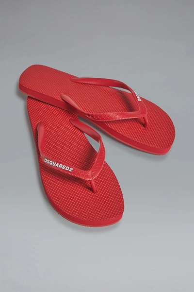 Dsquared2 Rubber Flip Flops With Embossed Logo In Red