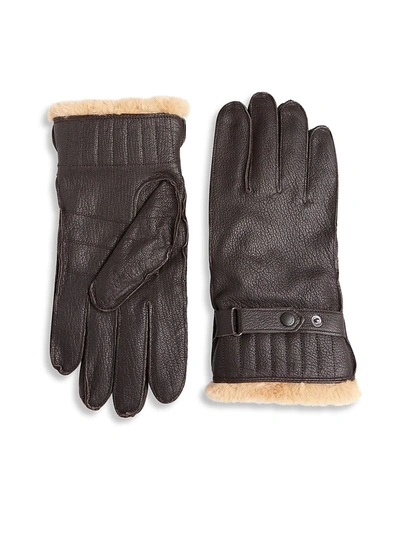 Barbour Men's Textured Leather Gloves In Brown