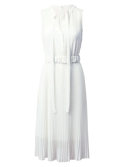 Akris Punto Belted Plisse A-line Midi Dress In White