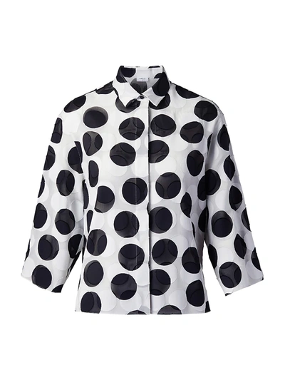 Akris Punto Fil Coupe Polka Dot Button-front Blouse In White/black