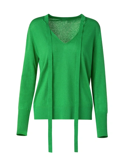 Akris Punto Linen-blend V-neck Jumper W/ Tape Detail In Green