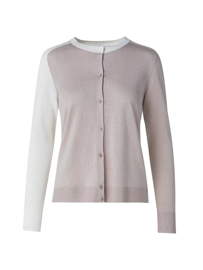 Akris Punto Organic Linen-blend Contrast Cardigan In Light Taupe Cream