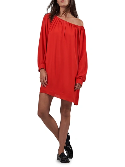 Atm Anthony Thomas Melillo Crepe Georgette Off The Shoulder Long Sleeve Dress In Flame