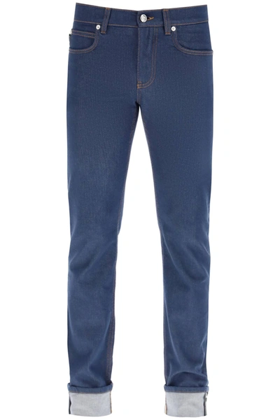 Versace Taylor Fit Jeans With Greca In Blue