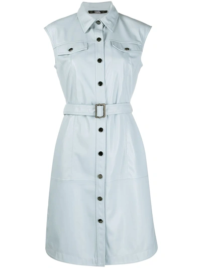 Karl Lagerfeld Belt Sleeveless Dress In Light Blue
