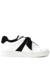 Alexandre Birman Clarita Bow-embellished Suede-trimmed Leather Slip-on Sneakers In White