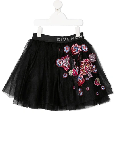 Givenchy Teen Floral-embroidered Tutu Skirt In Black