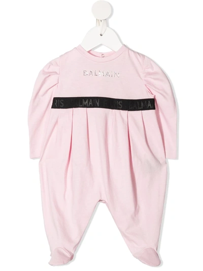 Balmain Babies' Crystal Embellished Bodysuit In Pink