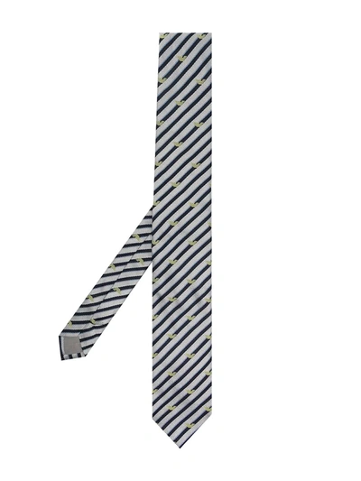 Emporio Armani Kids' Striped Silk Tie In Grey