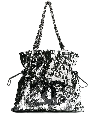 Pre-owned Chanel 2007/2008 Sequin-embellished Cc Shoulder Bag In Silver