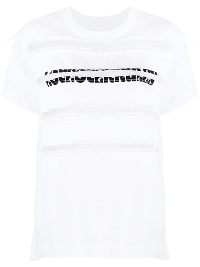 Sacai Deconstructed Slogan-print Cotton T-shirt In White