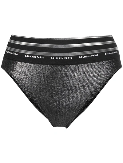 Balmain High-waisted Logo-print Knickers In Black