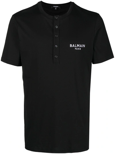 Balmain Logo-embroidered Short-sleeve T-shirt In Black