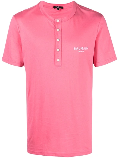 Balmain Logo-embroidered Short-sleeve T-shirt In Pink