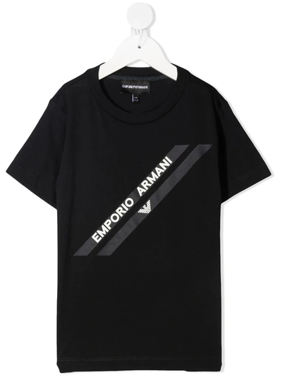 Emporio Armani Kids' Boy's Diagonal Logo Short-sleeve Cotton T-shirt In Blu