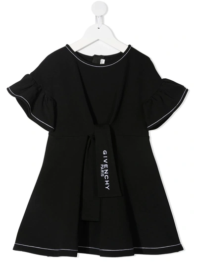 Givenchy Kids Tie-waist Logo Dress (4-14 Years) In Nero