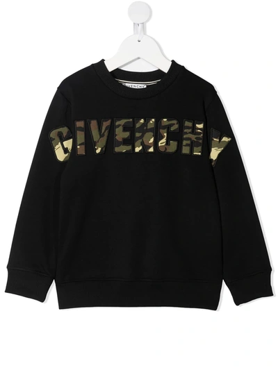 Givenchy Kids' 迷彩印花logo刺绣卫衣 In Black