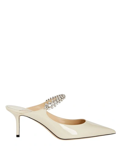 Jimmy Choo Womens Linen Bing 65 Crystal-embellished Patent-leather Heeled Mules 2.5 In White