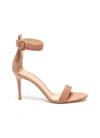 Gianvito Rossi Suede Open Round Toe Sleek Shape Buckled Ankle Strap Logo-printed Insole Very Thin Sole Stiletto Hee In Brown