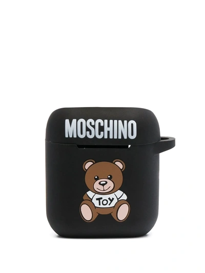 Moschino Teddy Motif Logo-print Airpods Case In Black