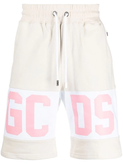 Gcds Colour-block Logo Track Shorts In Beige