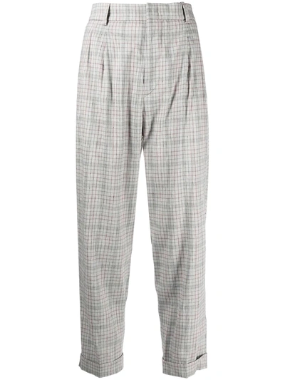 Isabel Marant Étoile Checked Cropped Trousers In Light Gray