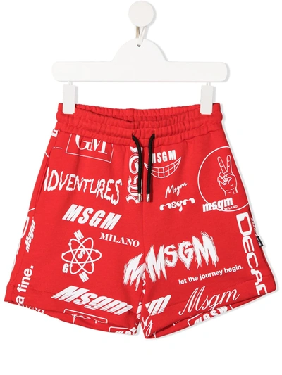 Msgm Teen Logo Print Track Shorts In Red
