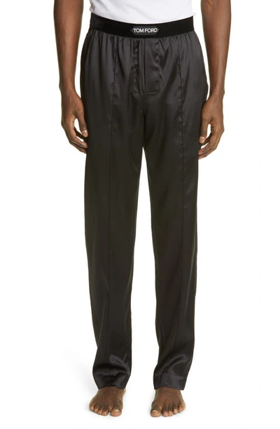 Tom Ford Logo-waistband Silk Pajama Trousers In Black