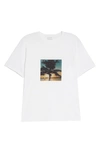 Saint Laurent Palm Tree Cotton Graphic Tee In Natural/ Multicolor